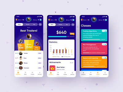 Traders Game App achievements app chart classes competition gamification ios leaderboard progressbar skills ui ux