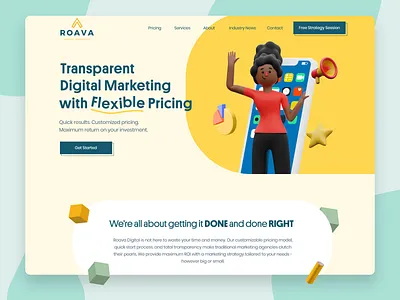 ROAVA - Digital Marketing Agency 3d agency clean design homepage design illustration landing page marketing modern startup ui webdesign website