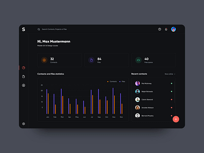 Dashboard Storage animation app black chart color dark dashboard design files folder grid minimal statistic table typography ui