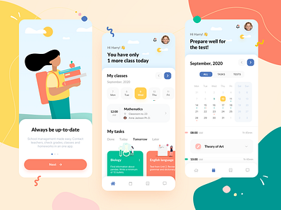 School Management App app application calendar cartoon courses design education homework illustration learning management mobile school science studies studying tasks teaching ui ux