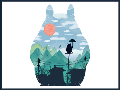 Poster design Totoro adobe illustrator cartoon characters design effects hayao miyazaki house illustration kids art kids illustration mountains my neighbor totoro nature poster poster art poster design print sky totoro typography