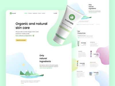 Organic Cosmetics Landing Page UI/UX Design 3d 3d model adobe dimension adobe xd branding clean clean ui concept cosmetics ecology illustraion illustration landing page logo ui web web design website design