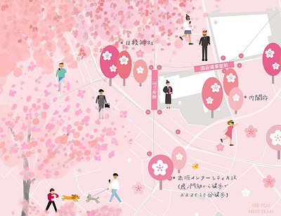 Cherry blossom map adobe illustrator illustration map tokyo vector