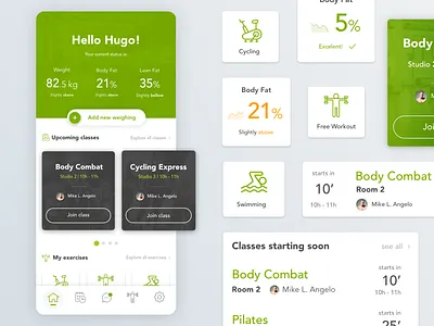 Gym Mobile App preview app app design class design exercise fat green gym gymnasium menu mobile mobile app mobile ui tracker ui uiux ux web