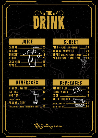 SADAJIWA -BRAND IDENTITY - MENU - DRINK brand design brand identity branding flat illustration illustrator lettering logo typography vector