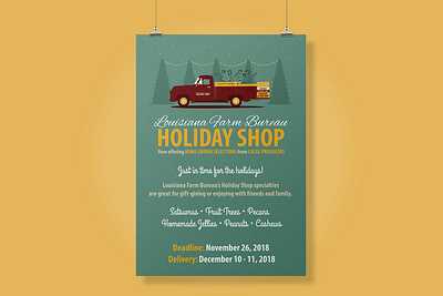 2018 Holiday Shop Promo Poster agriculture christmas citrus truck design farm farm bureau ford gold holiday shop holidays illustrator louisiana maroon pms202 teal trees