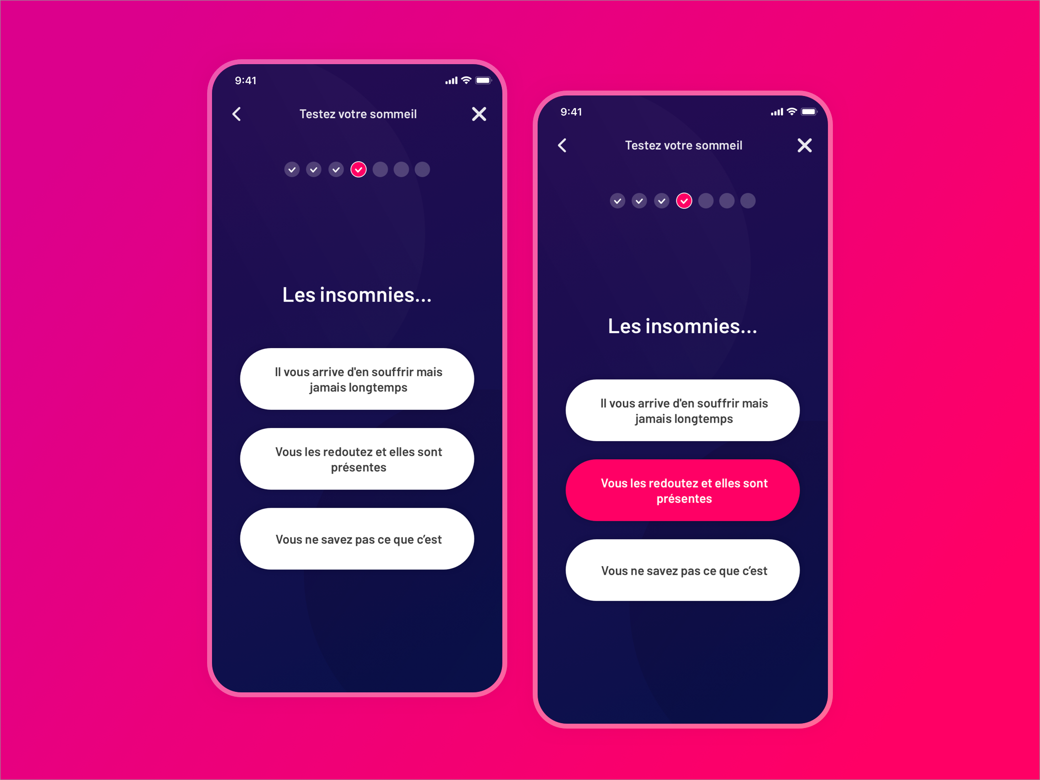 Example of Sleep quiz app concept