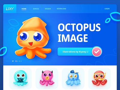 Octopus illustration design blue boy child demon diving education friends glasses icon illustration lovely mascot octopus orange pink red ui web young