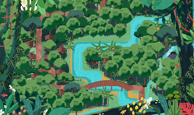 Forestry angkritth asia chalk community forest forestry illustration river vector
