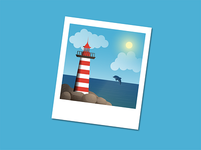 Polaroid shot dolphin illustration lighthouse memories polaroid sea sky summertime sunny vector