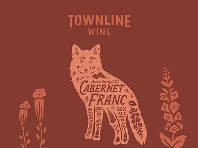 Townline Wine Cabernet branding cabernet fauna flora flowers fox foxglove franc hand drawn hand lettering illustration label design lettering michigan native red fox red wine typography vintage wine label