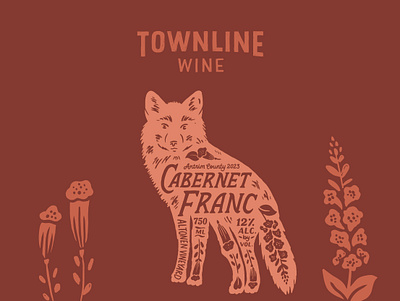 Townline Wine Cabernet branding cabernet fauna flora flowers fox foxglove franc hand drawn hand lettering illustration label design lettering michigan native red fox red wine typography vintage wine label