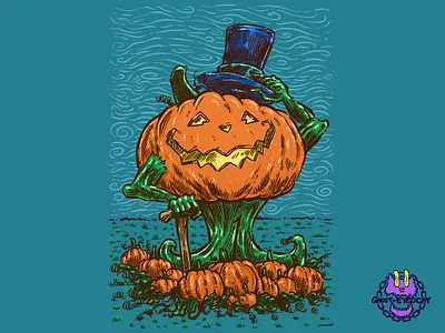 Mr Pumpkin autumn fall halloween horror illustration illustrator jackolantern patch penandink pumpkin pumpkinpatch tophat