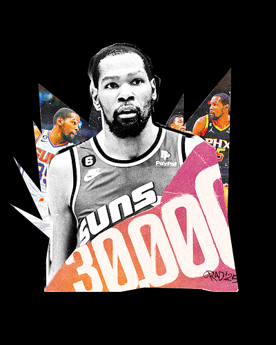 Kevin Durant 30k points basketball collage custom graphic design mixedmedia nba player