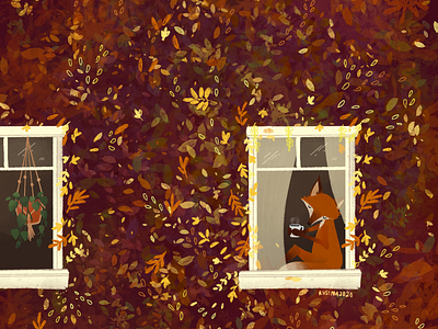 Coffice autumn coffee fall fox hygge illustration
