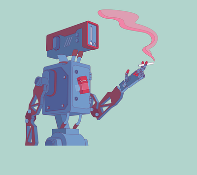 robot smoking cartoon character characterdesign cigarette robot smoke vector illustration