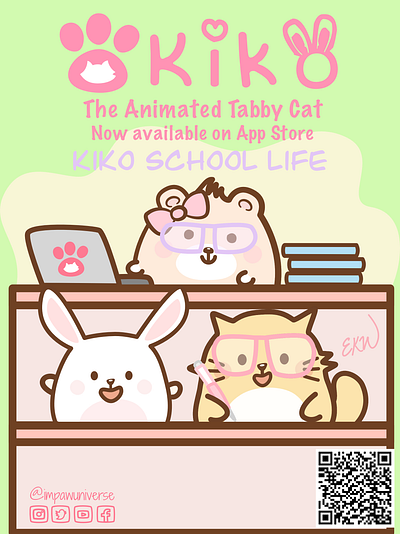 'Kiko School Life' iOS Animated Stickers on App Store animated artwork back to school bear branding cartoon cat cats college comic comic art cute art cute illustration digital illustration high school ios app rabbit school stickers university