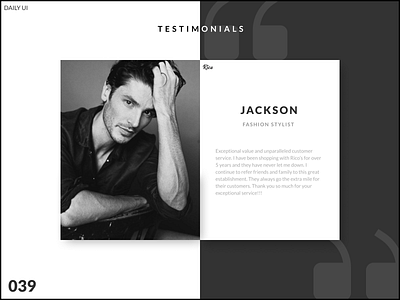 039 TESTIMONIAL 039 @daily ui black and white branding design minimal testimonials ui ui ux ui design uiuxdesign web