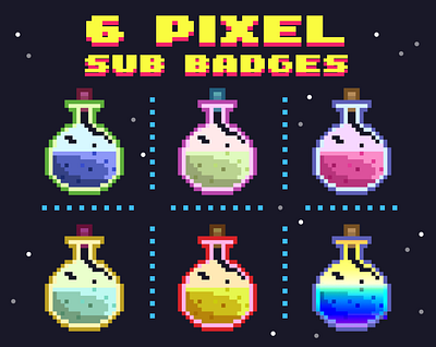 6 Twitch Sub / Bit Badges Pixel Bottle pixel art pixel badge pixel emote twitch badges twitch emote