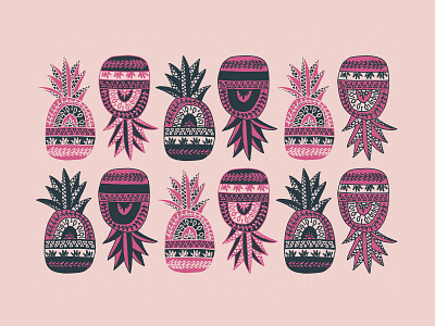 Crazy Pineapples hand drawn hawaii illustraion pattern pineapples