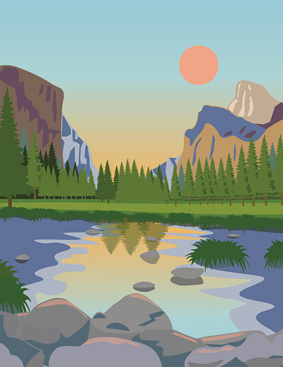 Yosemite flat illustration illustrator vector