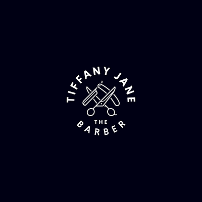 Tiffany Jane the Barber barber barbershop branding circle design graphic design hair icon illustration logo razor round scissors symbol typography vector