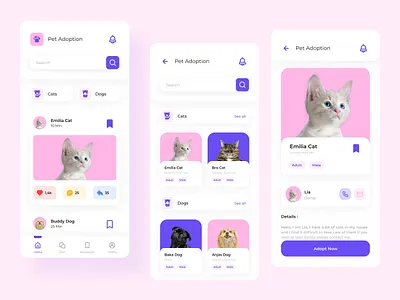 Pet Adoption adoption animal app cat clean dailyui design design app dog illustration mobile mobile app mobile design mobile ui pet pet adoption pet app ui ui design uiux