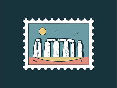 Stonehenge badge celtic design england icon icon set illustration landscape line memorial monument post mark ruins stamp stones sunset travel vector