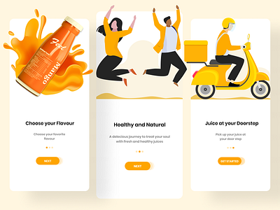 Feel Juice App Onboarding Screens app design figma flat icon illustration minimal ui ux vector