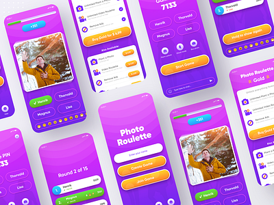 Guess Photo App UI app clean ui design game gold guess icons information ios app leaderboard mobile app mobile ui modern photo premium roulette rounds ui uidesign ux