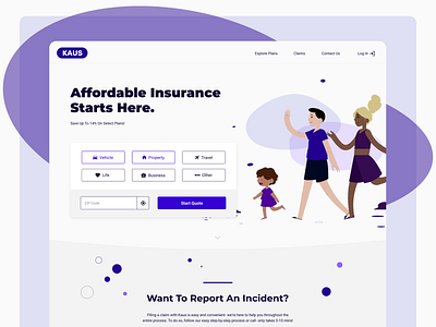 Kaus Insurance Website UI blue branding design desktop home homepage homepagedesign illiustration landing landing page design landing page ui landingpage laptop logo purple ui ux web webdesign website