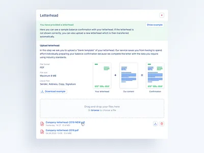 🔎 Web App for Auditors - Client view: Letterhead modal app audit dashboad dashboard ui desktop drag and drop file upload finance illustration information architecture modal product product design tool ui ui ux ux web app web interface