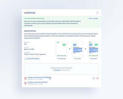 🔎 Web App for Auditors - Client view: Letterhead modal app audit dashboad dashboard ui desktop drag and drop file upload finance illustration information architecture modal product product design tool ui ui ux ux web app web interface