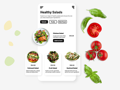 Salad ordering app! branding design flat illustration illustrator minimal typography ui design ui design challenge ui designer ui designs user experience ux design