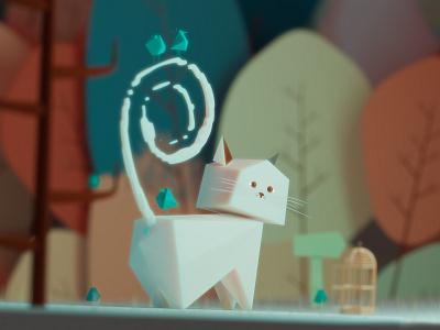 Poly cat 3d bird blender blender3d blender3dart cat direction landscape lowpoly modeling nest plants polycat tree