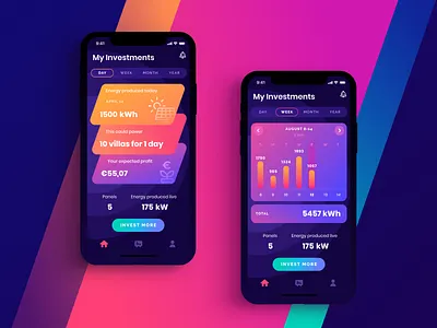 Solar Power app app colorful dark ui gradient interface investment ios solar stats ui