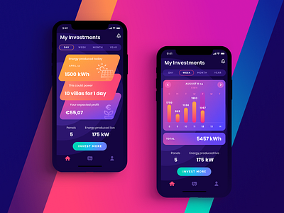 Solar Power app app colorful dark ui gradient interface investment ios solar stats ui