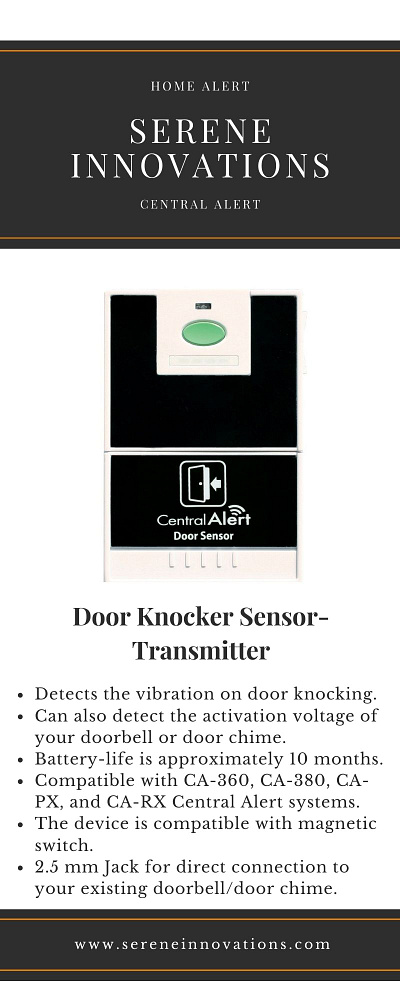 Door Knocker Sensor-Transmitter - CentralAlert - Serene Innovati alert sensor central alert centralalert door knocker sensor serene innovations wireless notification system