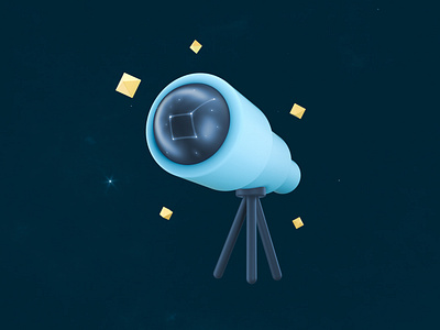 React Telescope 3d astronomy cinema 4d code design hero icon illustration java low poly octane programming react sky space stars telescope web design web icon