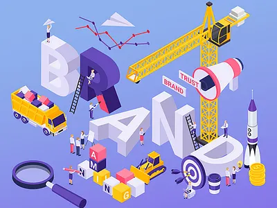 Brand concept branding buiding illustration isometric people vector