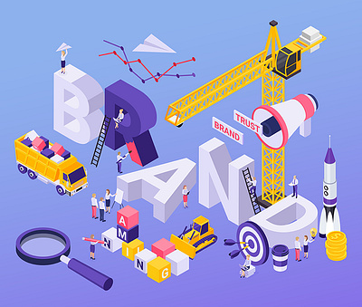 Brand concept branding buiding illustration isometric people vector