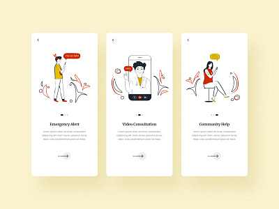 On-boarding Screens- Emergency Response App alert app app design clean clean ui community concept covid 19 app creative emergency illustraion indigenous mobile mobile app design mobile design mobile onboarding screens red and black response tracker app vector