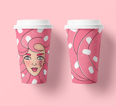 Coffee cup design branding character coffee coffee cup coffee shop cup design design illustration marshmallow pink