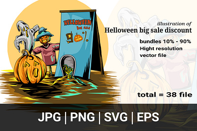 illustration of Halloween discount ads artwork big sale character dark dark theme design discount halloween horror illustraion illustrations pumpkin sale templatedesign vector