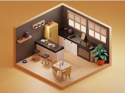 Morning in the kitchen 3d art illustration isometric kitchen morning