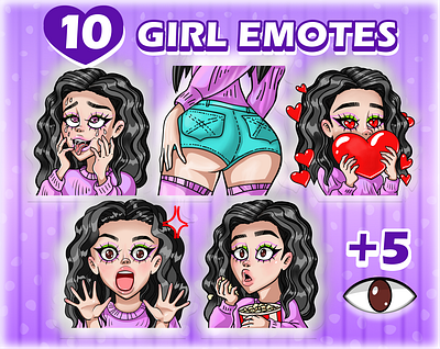 Straight Brunette Hair & Brown Eyes - 10 Girl Emotes for Twitch custom emote girl emote twitch twitch badges twitch emote