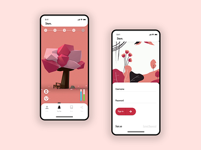 Stem. | Mobile App Intro & Login UI/UX Design 3d adobe xd app design cinema 4d design dribbble education app minimal mobile app mobile app design mobile design mobile ui nature product design ui ui ux ui design user interface design ux design visual design