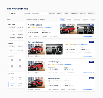 Car listing Web auto auto dealer book test drive car car app car dealer compare concept price ui ux