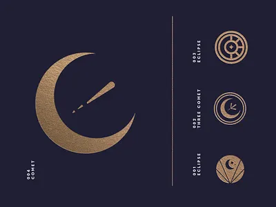 Moon Logos astronomy brand brand identity branding cannabis comet design geometric gold graphic design icon identity logo logo design mark moon seal set shooting star typography logo