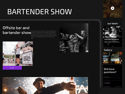 Bartender show /Landing page UI/UX bartender black coctail design intarface landing landing page ui usability ux web website